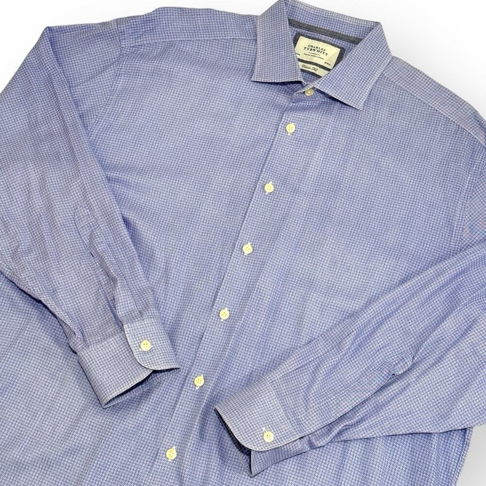 Charles Tyrwhitt Dress Shirt Mens 18-35 Classic Fit Button Up Geometric Blue